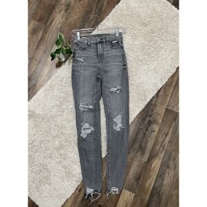 American Eagle Size 0 Gray Distressed Super High Rise Skinny Jeans
